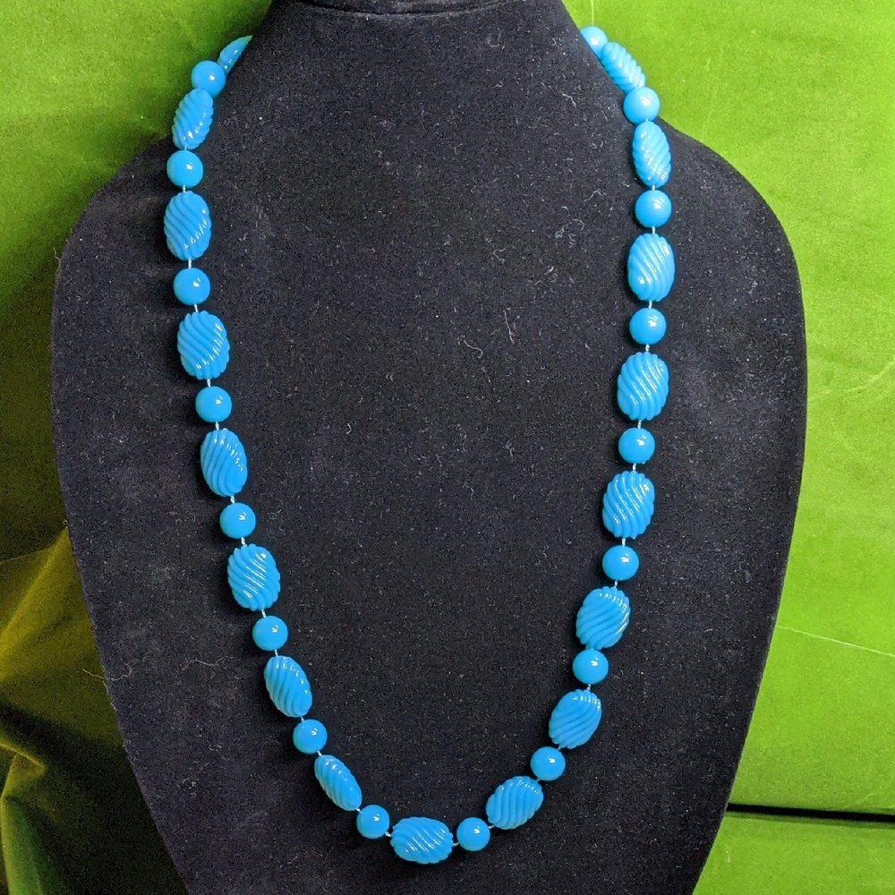 Vintage AVON Color Shapes Necklace, Turquoise, 32", NOS
